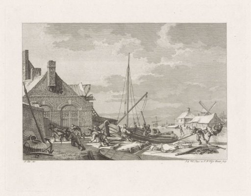 Men Pulling a Boat Out of the Ice onto the Bank