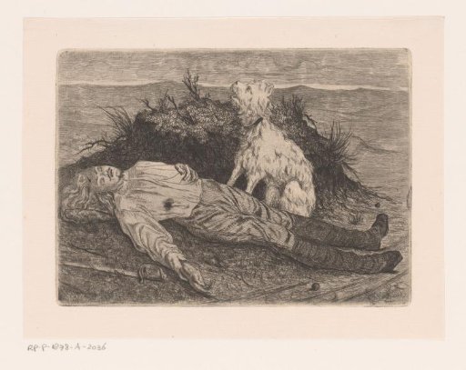 Dog Beside the Body of a Deceased Soldier