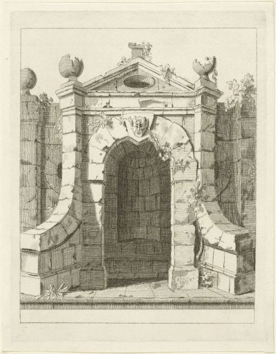 Monumental stone garden pavilion with niche