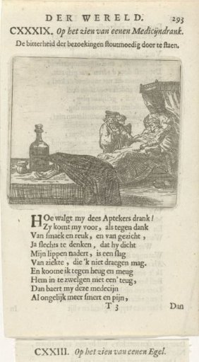 Figure on a Sickbed and Table with Medicine Bottle
