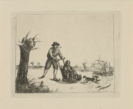 Winter landscape with skater