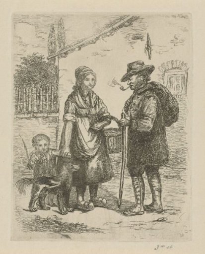 Farmer and farmer's wife at a farmhouse