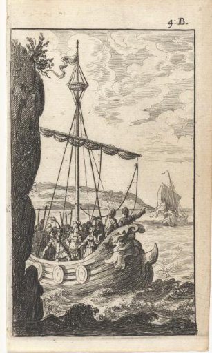 Two galleys with soldiers at sea
