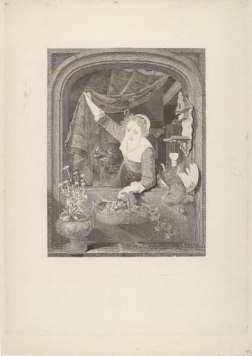 Woman with a Basket of Fruit in Her Hand by the Window