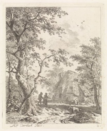 Two walkers at a farmhouse