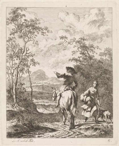 Rider asking the way from a girl with a dog
