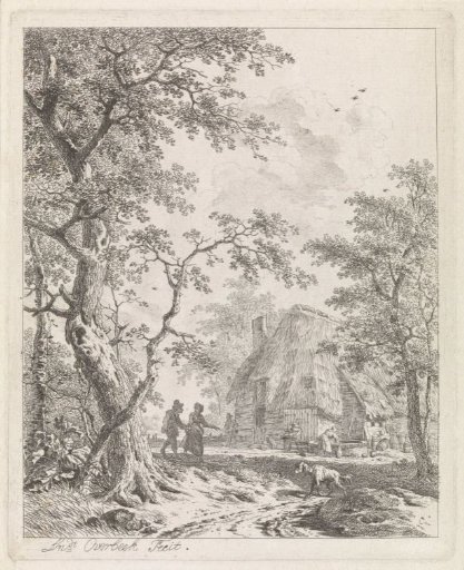 Two walkers at a farmhouse