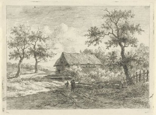 Landscape with two figures on the road