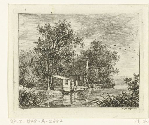 Two men by a boathouse