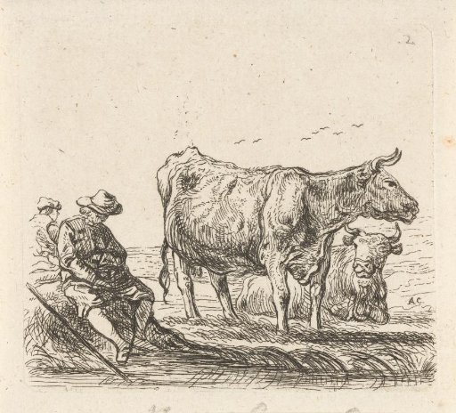 Two Cows with Two Shepherds