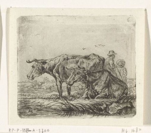 Two Cows with a Shepherd and a Child