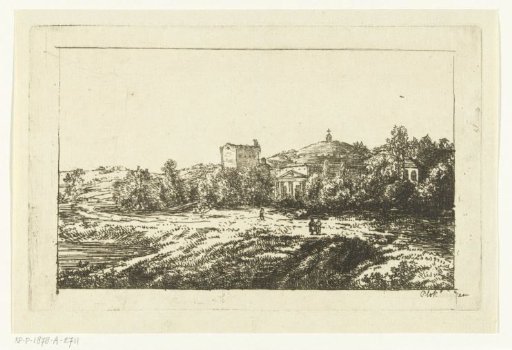 Hilly Landscape with Ruin of Church or Monastery