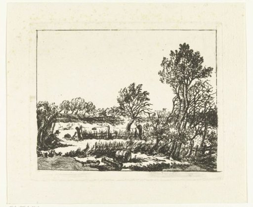 Landscape with Man Catching Birds in a Meadow