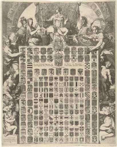 Family coats of arms of Prince William III in an allegorical frame