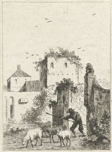 Shepherd with Sheep at a Village
