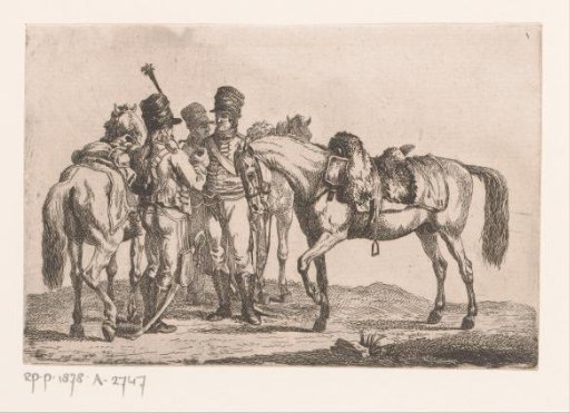Three Hussars with their Horses