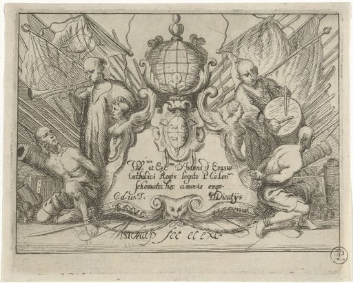 Islamic galley slaves on either side of a cartouche