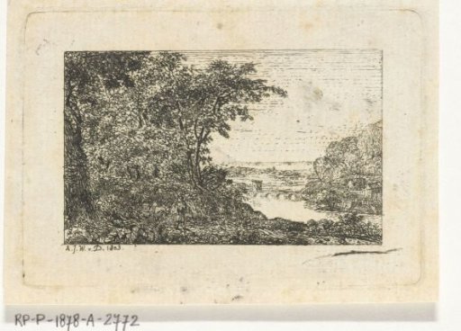 Landscape with trees on riverbank