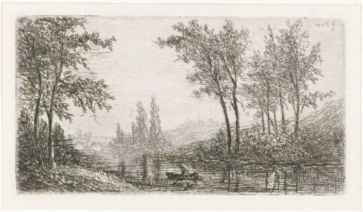 River landscape with small boat