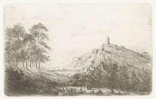 Mountain landscape with a castle on a mountain top