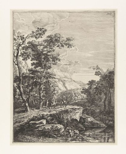 Landscape with a woman riding a mule along the Aqua Negro between Bologna and Florence