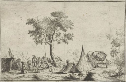 Camp with a pointed tent