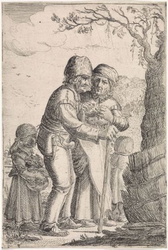 Peasant couple and three children by a tree