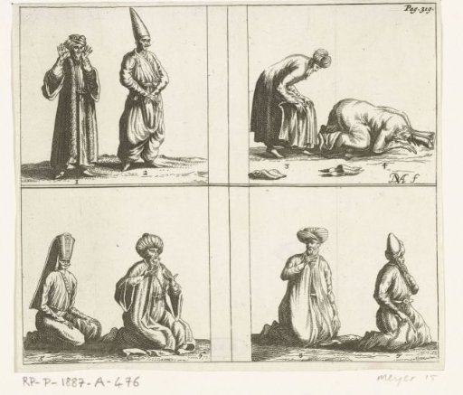 Muslims in Various Prayer Postures