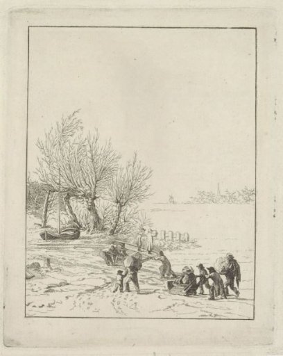 Frozen river with children sledding