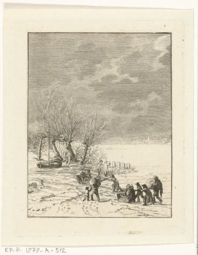 Frozen river with children sledding