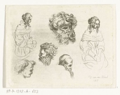 Study sheet with heads and female bodies