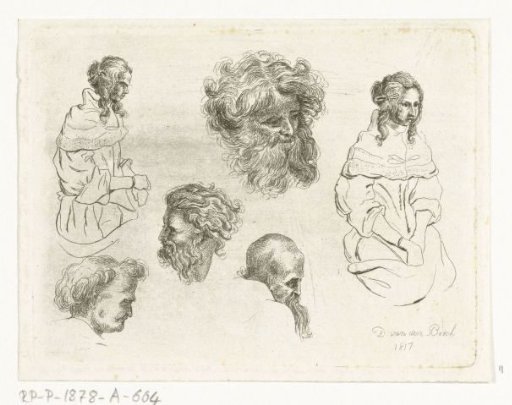 Study sheet with heads and female bodies