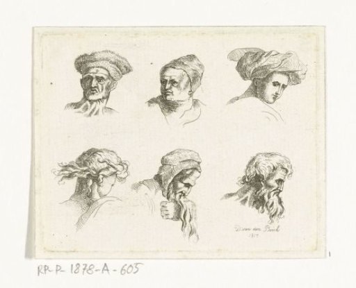 Study sheet with six heads in two rows one above the other