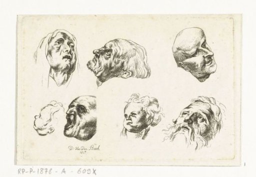 Study sheet with seven heads in two rows