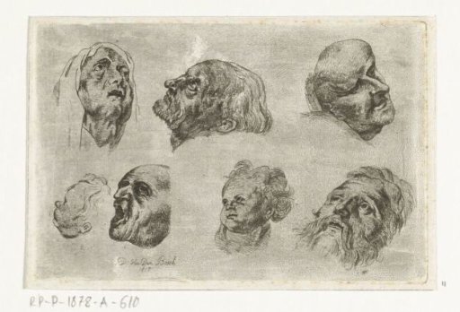 Study sheet with seven heads in two rows
