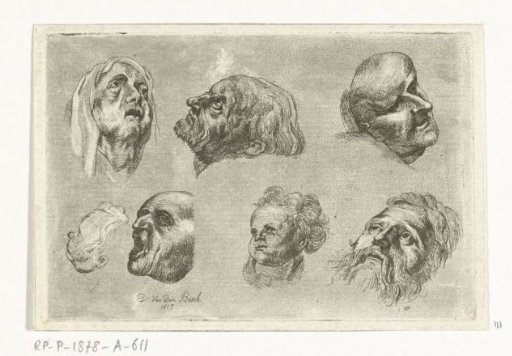 Study sheet with seven heads in two rows