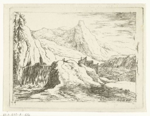 Mountain Landscape with Waterfall