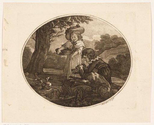 Children feeding ducks