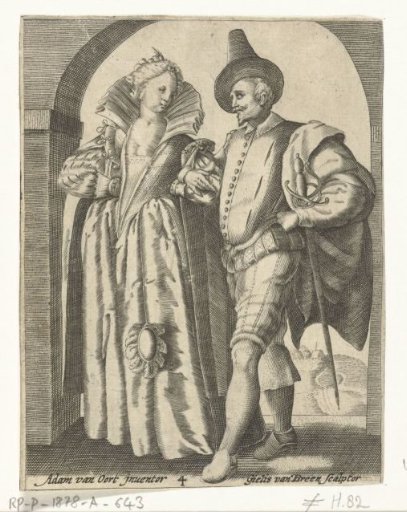 Man and woman, dressed according to the fashion of 1590-1600