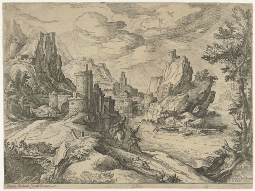 Rocky coast in Campania with town and travellers