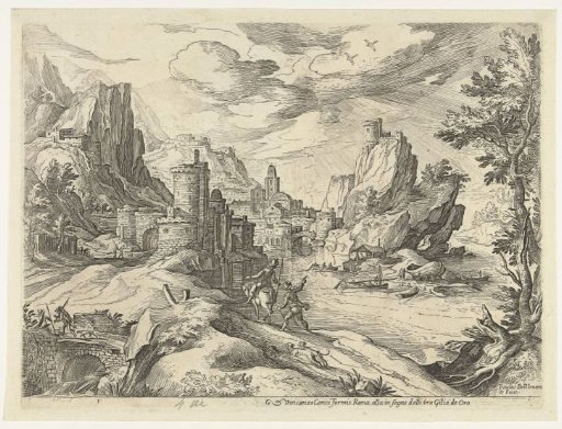 Rocky coast in Campania with town and travellers