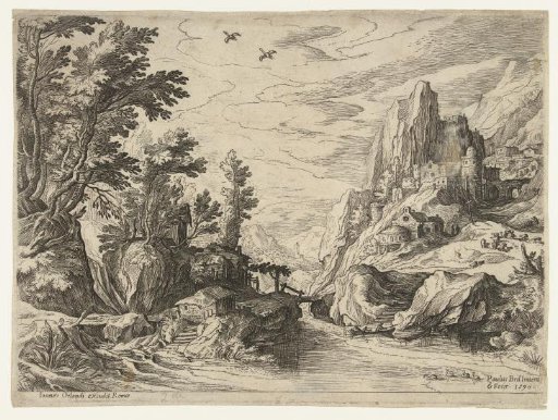 River landscape in Campania with town on rocks