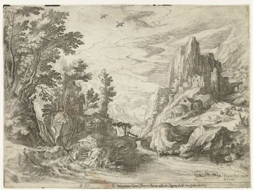 River landscape in Campania with town on rocks