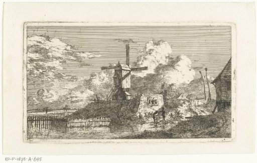 Landscape with a mill on a mound by the water