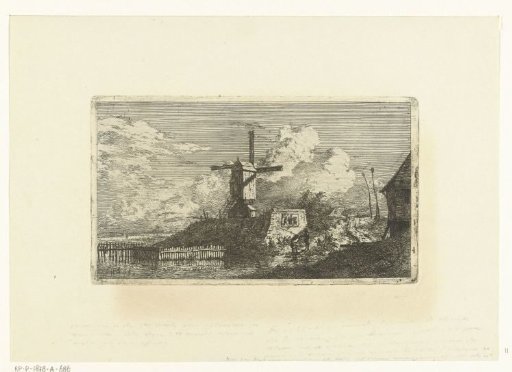 Landscape with a mill on a mound by the water