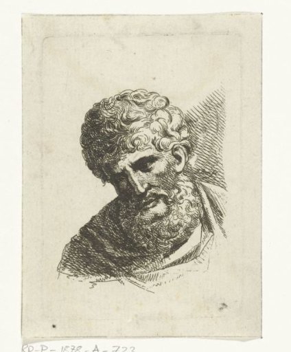 Bust of a man with curly hair and beard