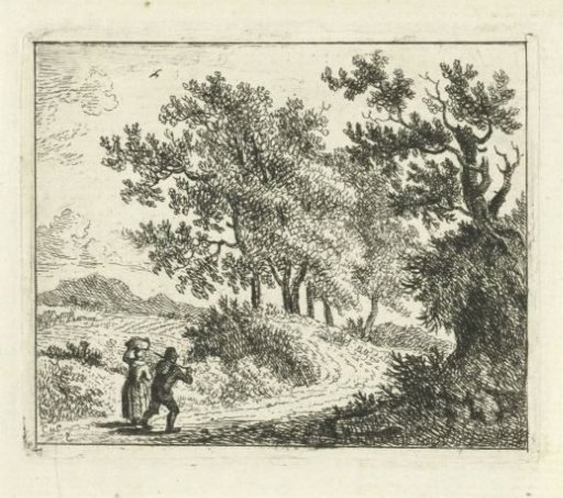Hilly landscape with travellers