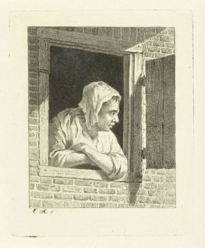 Woman leaning on arms in window opening