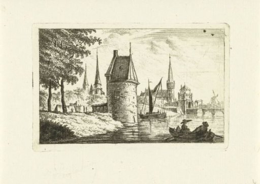 City view with tower on river