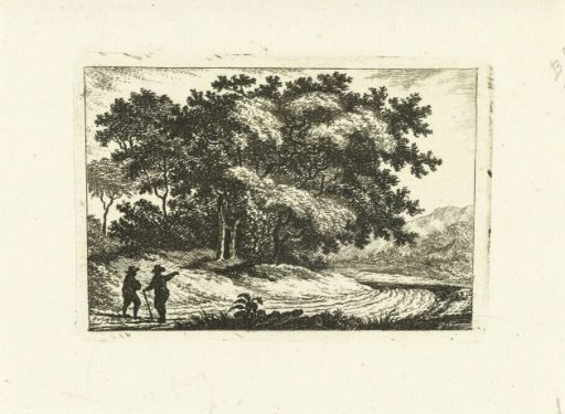 Landscape with walkers on a country road